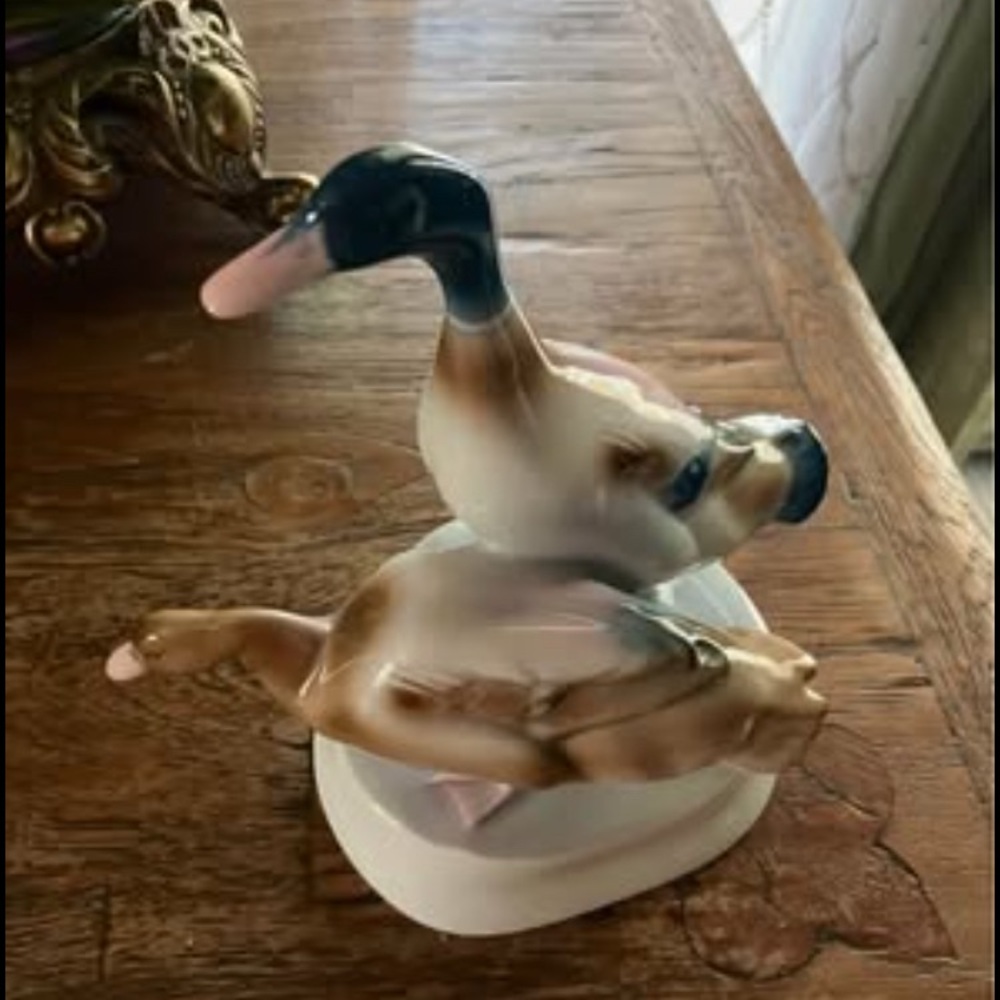 VTG Zsolnay Ducks Mid-century Porcelain Mallard Couple Hungary Zsolnay Porcelain